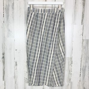 Kori America NWT Blue Striped Faux Wrap Cotton Midi Pencil Skirt Size Small